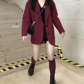 

GOOHOJIO 2020 New Red Fashionable Casual Women Blazers Long Sleeve Loose Blazers for Women Autumn Solid Color Blazers Ladies