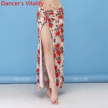 Женская длинная юбка для танца живота сексуальная Восточная индийская танцевальная одежда тренировочная одежда для начинающих печать ледяная шелковая тренировочная юбка