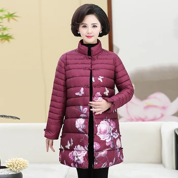 

Womens winter coat XL-5XL Plus Size Middle-aged Clothing Flower Jacket Coat Womens Thick Warm Down Cotton Parkas Outerwear