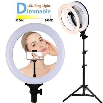

26cm LED Ring Light With Mirror 3200K~5500K Photography studio Adjustable Brightless Three-speed 15W For Android IOS Phone USB