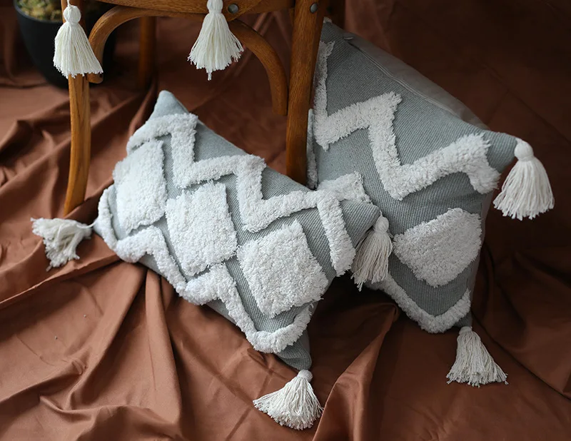 Ручная работа, Роскошный чехол для подушки в марокканском стиле, богемный этнический Серый Бежевый чехол для подушки с кисточками, домашнее украшение, 45x45 см/30x50 см