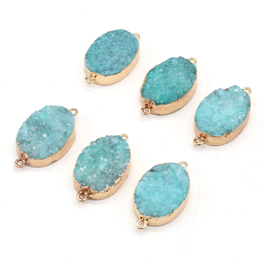 Natural Stone Connector Oval Edging Blue Crystal Cluster Charms For Jewelry Making DIY Bracelet Necklace Earring Accessories | Украшения и