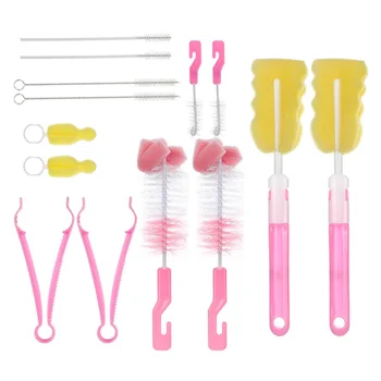 

14pcs/2 Sets Nylon Baby Bottle Brushes Set Milk Bottle Cleaning Brush Sponge Washing Infant Pacifier Cleaner (Pink)