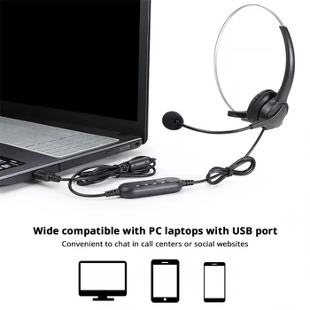 

USB Earphone with Microphone Computer Laptop Wired Headphone Line Control Business Mic Headset