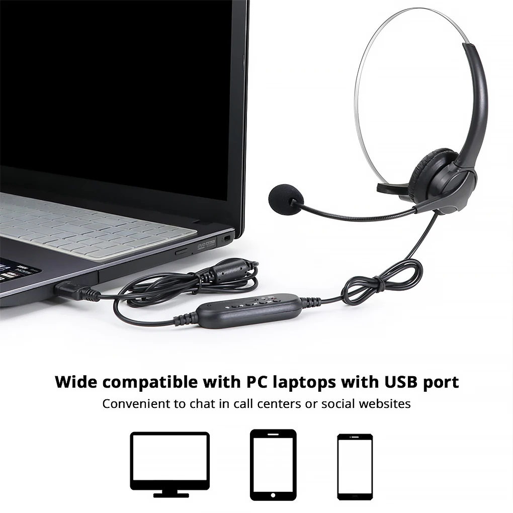 USB Earphone with Microphone Computer Laptop Wired Headphone Line Control Business Mic Headset