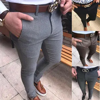 

Fashion Mens Pants Slim Fit Business Casual Long Trousers Office Men's Skinny Pencil Pants Solid Color Suit Trousers