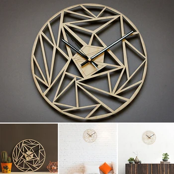 

Easy Install Bedroom Geometric Pattern Battery Operated Removable Simple Wall Clock Bamboo Modern Living Room Round Gift Home