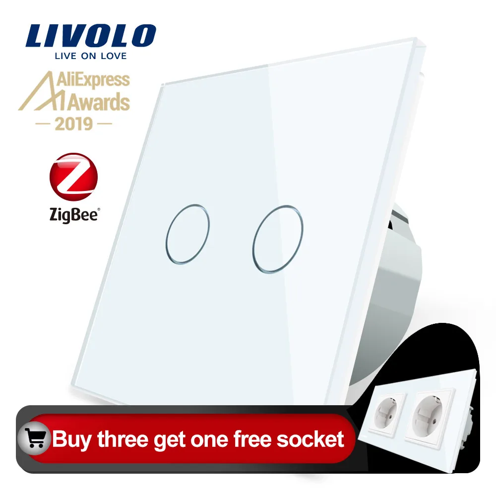 Baratos Interruptor Zigbee de Control táctil de la aplicación Livolo, control wifi del interruptor inteligente de domótica, trabajo con Echo, alexa, google Home, sin logotipo