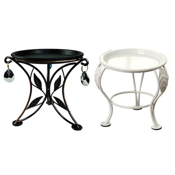 

2 Pcs Iron Small Pot Stand Flower Stand Plants Stand Outdoor Indoor Succulent Pot Holder for Bedroom Garden, White & Black