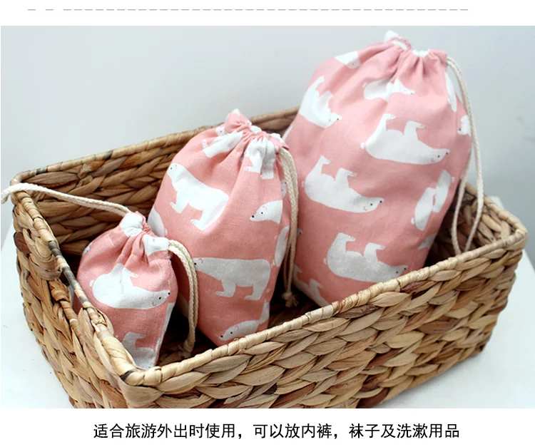 Manufacturers Direct Selling Customizable Students Cotton Linen Drawstring Top Small Cloth Cartoon Cute Drawstring Storage Bag P