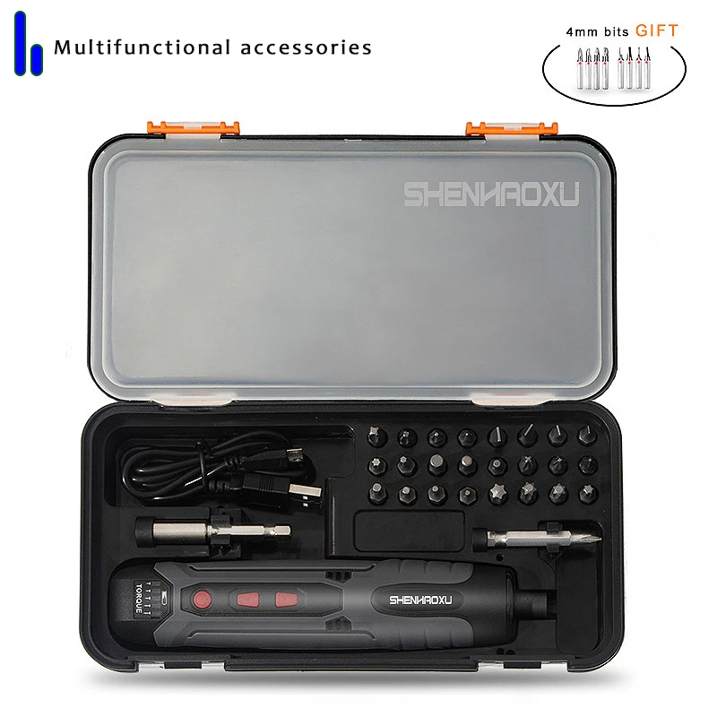US $40.90 Cordless Electric Screwdrivers 34 Bit Set 4v Mini Drill 5 Torque Control Usb Rechargeable Handle With Three Led Light Power Tool