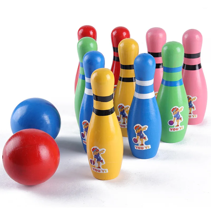 

Ball Sports Toy Wooden Large Size Bowling Set Wood Color Rolling Ball Parent And Child Interactive Educational
