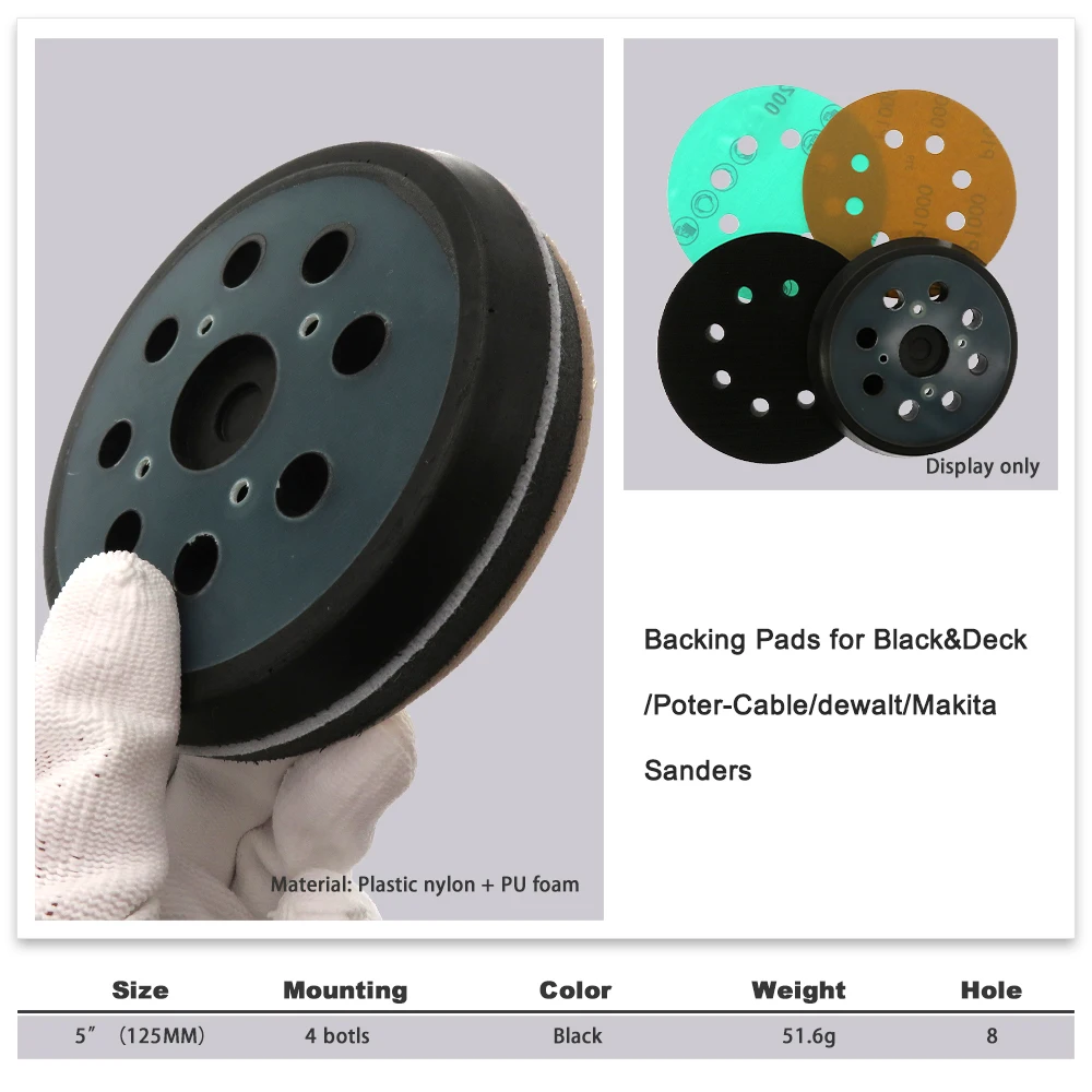 5PCS 5 Inch 8-Hole 4 Boltses Hook and Loop Sanding Pad Backing Polishing Grinding For Makita Power Tools Accessories