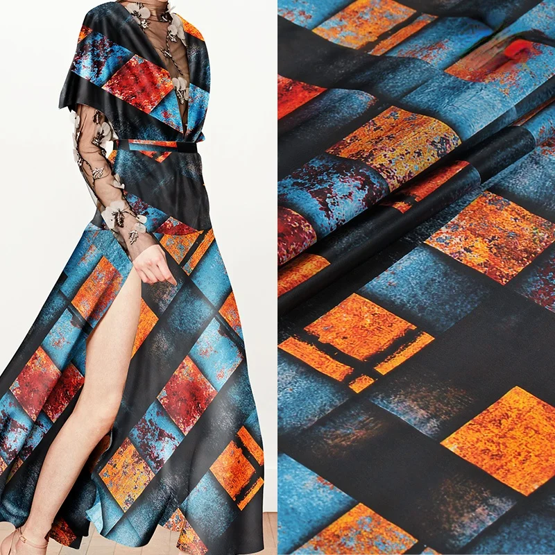 

Natural 100% Mulberry Silk Printed Organza Satin Fabric 140cm Crisp Translucent Awning Dress Fabrics Wholesale Cloth Per Meter