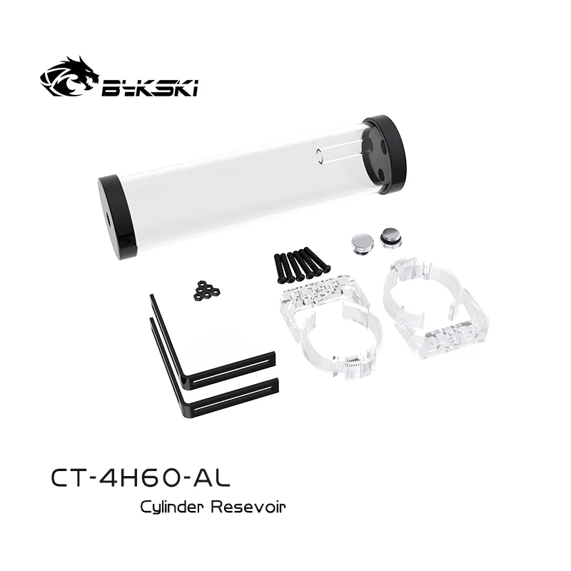 Bykski Ct4h60-al 60 mm pc Tanque de Reservatórios de Cilindro de Refrigeração de Água Corpo Acrílico de Alumínio Preto 60 mm Diâmetro 80 130 180 240 mm