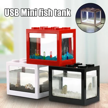 

Desktop Mini Fish Tank USB LED Fish Box Aquarium Blocks Stacked for Home Office Desktop Decor CLH@8