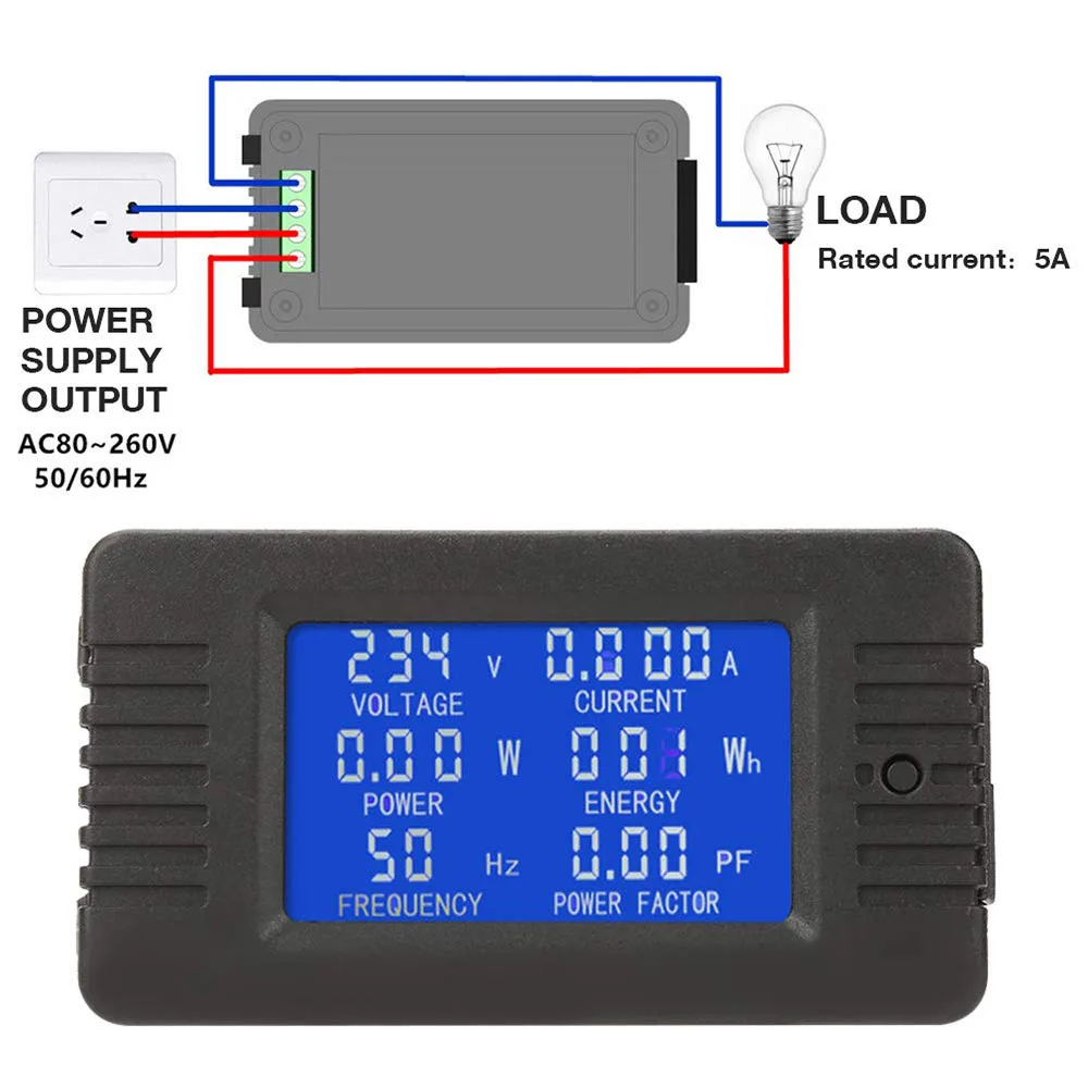 Мини цифровой вольтметр Амперметр мощность тестер частоты энергии 6 параметров дисплей AC 80-260 в 5A 10A 100A сигнализация перегрузки функция