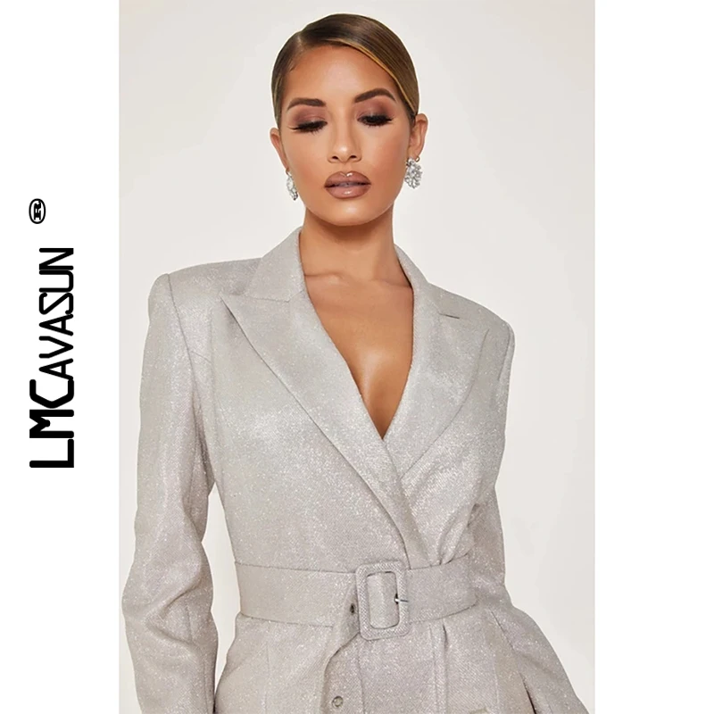 LMC, женские блейзеры, куртки, элегантные, выдалбливают, зубчатый, длинный рукав, Женский блейзер, модный, для девушек, бизнес, рабочая одежда, блейзер с поясом