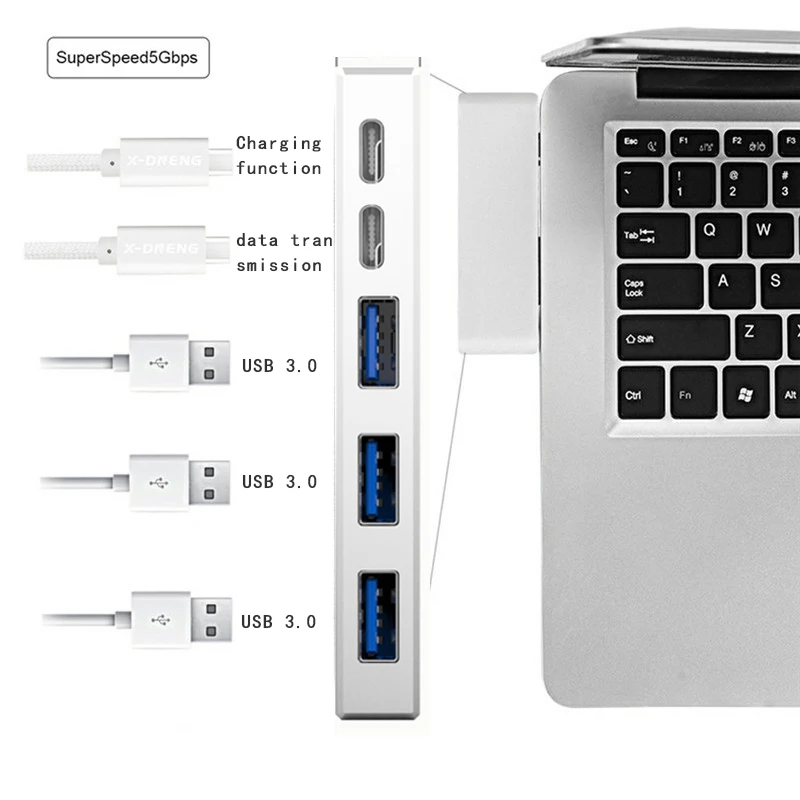 BKSCY USB C концентратор двойной USB C 5 в 1 портативный концентратор типа C к usb 3,0 зарядка PD и передача данных для 1" 15" MacBook Pro
