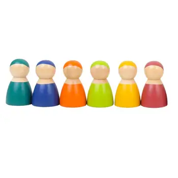 

6pcs Wooden Doll Colorful Creative Lightweight Building Blocks Doll Educational Plaything for Children Kids Toddler