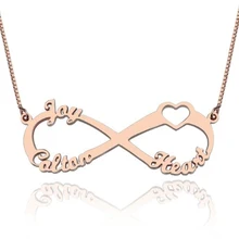 Personalized Infinity Heart Name Necklace Rose Gold Engraved Custom Three Names Letter Necklaces Pendants Jewelry