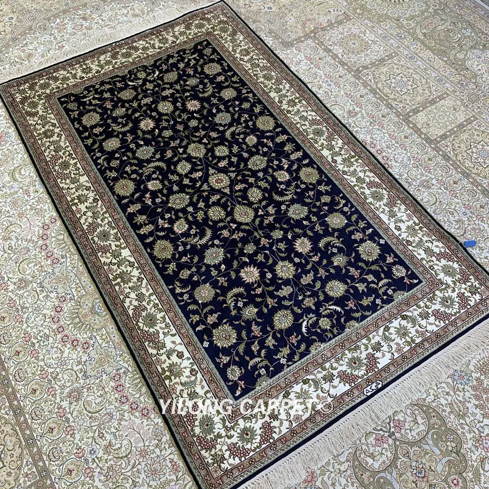 YILONG 3'x5' турецкий Шелковый ковер синий ручной работы изысканный Тебриз шелковые ковры (HF236B)
