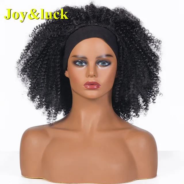 Headband Synthetic Wig Short Afro Kinky Curly Hair Wigs For Black Women Fluffy Curls Hairband African Turban Wrap Hair 56