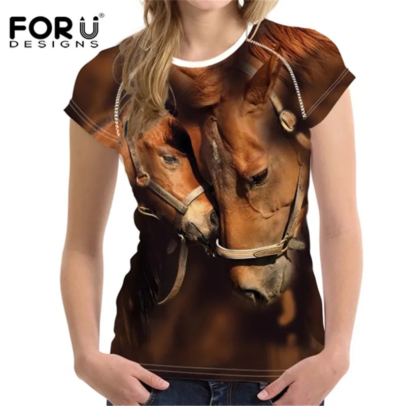 FORUDESIGNS/футболка с 3D принтом Crazy Horse, Женская эластичная мягкая футболка, Harajuku, женские футболки, мягкие топы с животным принтом для бодибилдинга - Цвет: 5020BV