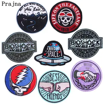 

Prajna UFO Punk Round Patch Rock Iron On Embroidered Patches For Clothes Stripe Patches On Clothes Sticker Stranger Things Patch