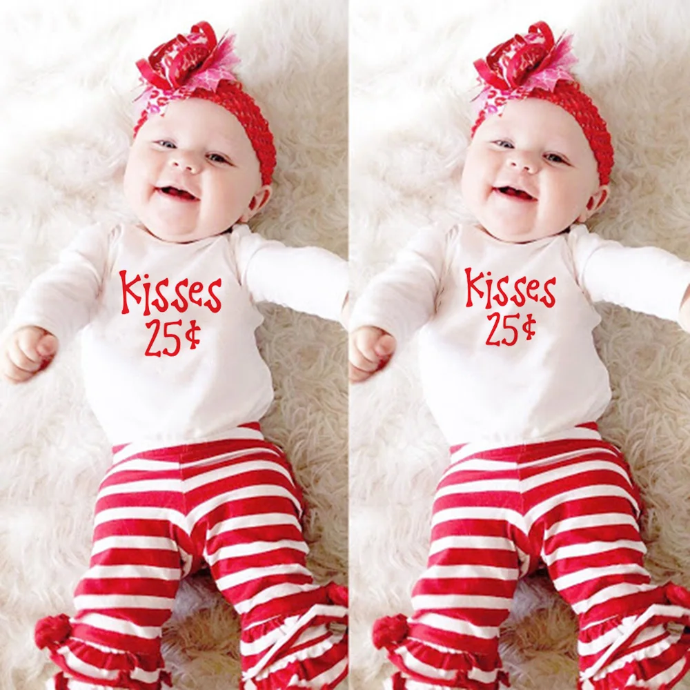 Kisses 25 Cents Long Sleeve One Piece Bodysuits Tops Cute Valentine/'s Day Baby