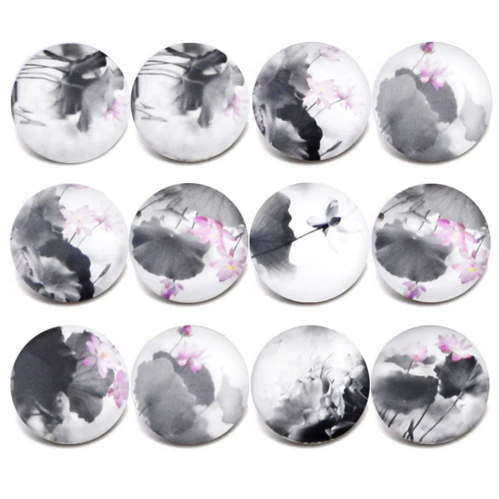 10pcs/Lot Snap Button Jewelry Mixed Vintage Dragonfly Pattern Print Glass Snaps 18mm Snap Button Fit DIY Snap Bracelets Bangles - Окраска металла: 17