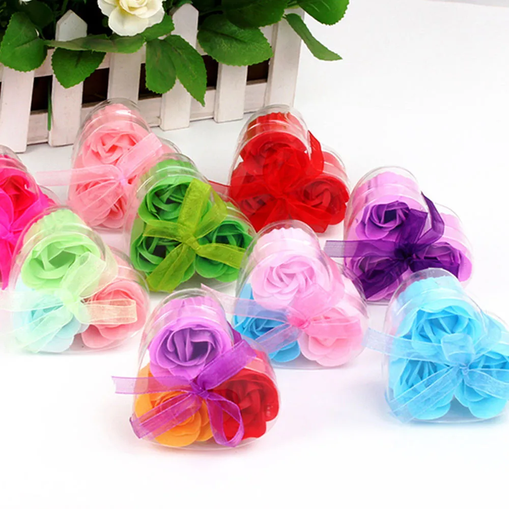 Rose Soap 3Pcs Scented Rose Flower Petal Bath Body Soap Wedding Party Gift Best Decoration Case Festival Box#40