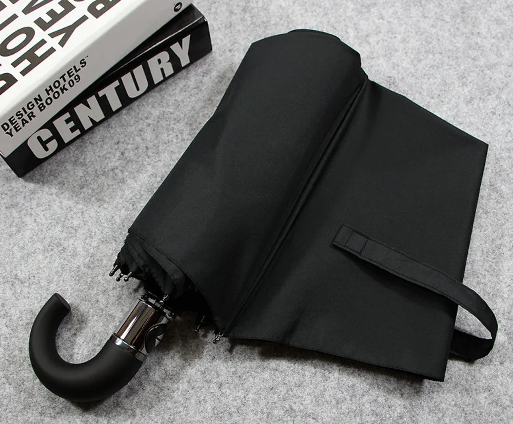 Imitation Wood Handle Wind Resistant Black Three Folding Rain Umbrella Black umbrella handle folding umbrella A1