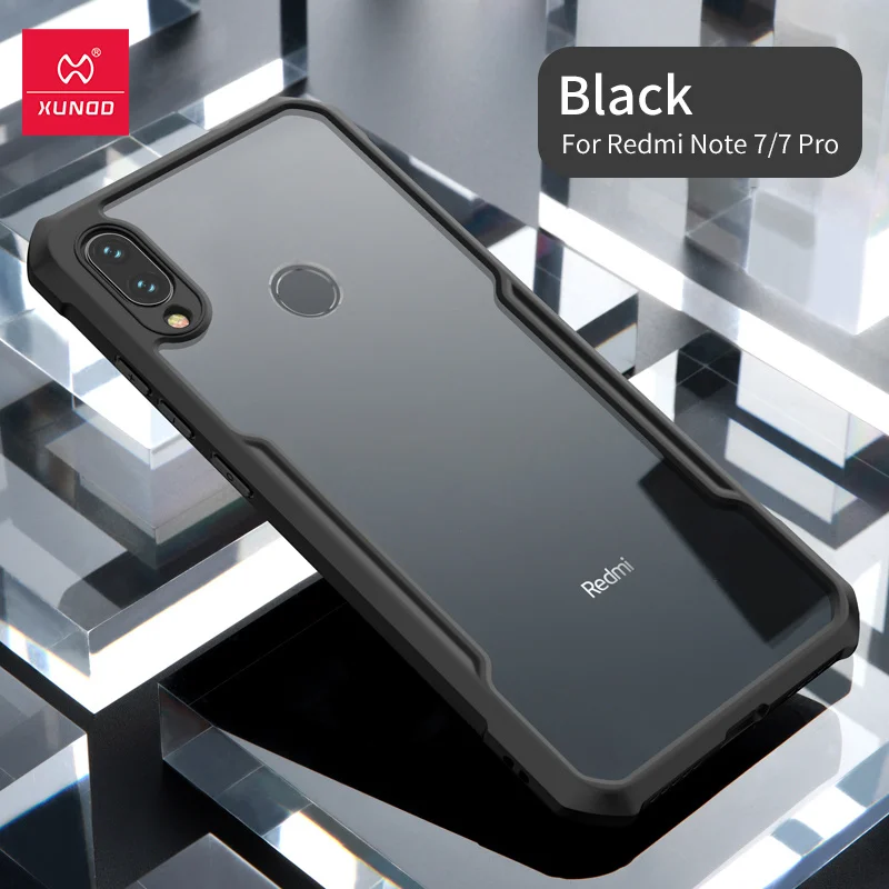 Case Black Xundd чехол для телефона для Xiaomi Redmi Примечание 7 7pro Защитный чехол бампер Прозрачный чехол для телефона с Экран протектор Закаленное Стекло набор - Цвет: Case Black