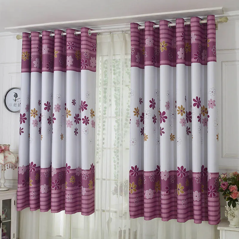 

New Elegant Seven-leaf Grass Printing High- Shading Short Red Curtains for Living Dining Room Bedroom Decorations Drop Drapes