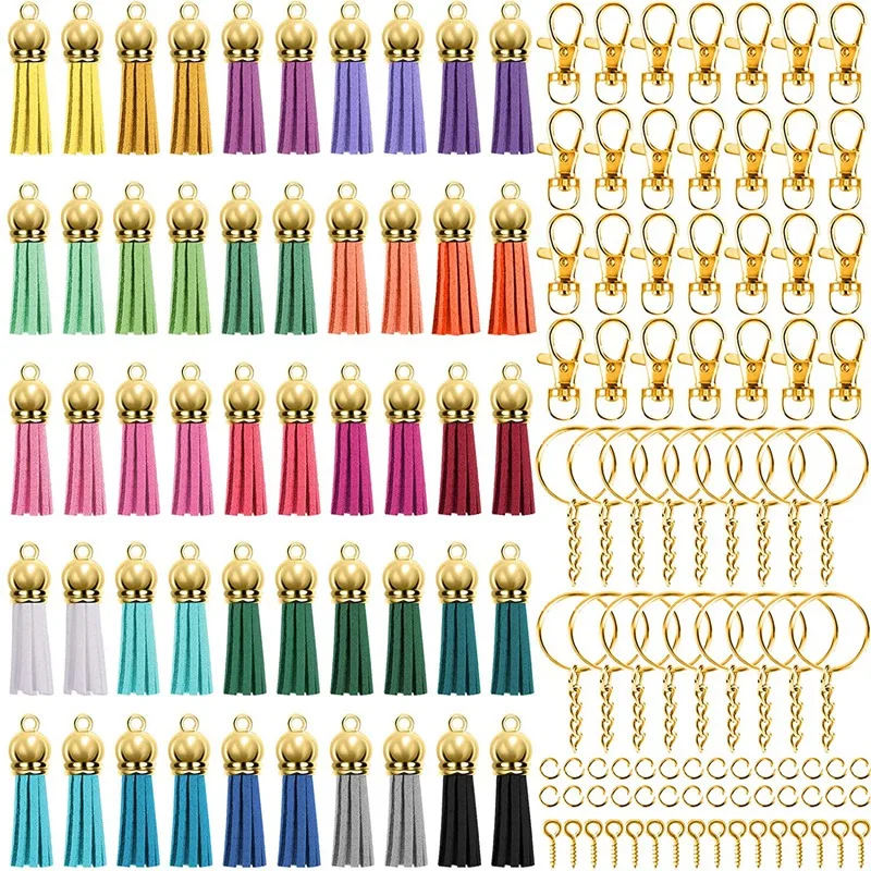350 Pcs Keychain Tassels Set With 50 Pcs Gold Cap Tassel For Keychain