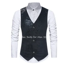 

Patterned Workwear Vest Black/Blue/Silver Professional Men's Wedding Groom Prom Printed Vest Casual Waistcost Only Contains Vest