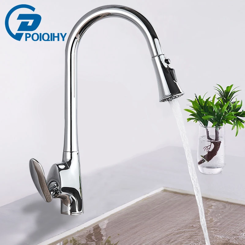 

Chrome Kitchen Faucet Rotation Kitchen Sink Faucets Dual Functions Kitchen Torneira Hot Cold Mixer Tap Pull Out 360 Degree Brass