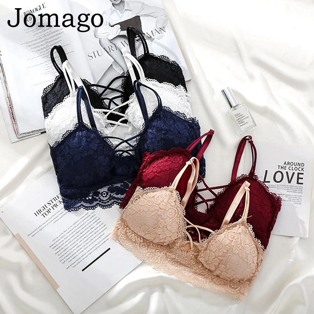 

Jomago Wireless Bralette Push Up Bra Sexy Bralette Deep V Lace Bras for Women Bra Soft Lingerie Breast Lift Free Size Underwear