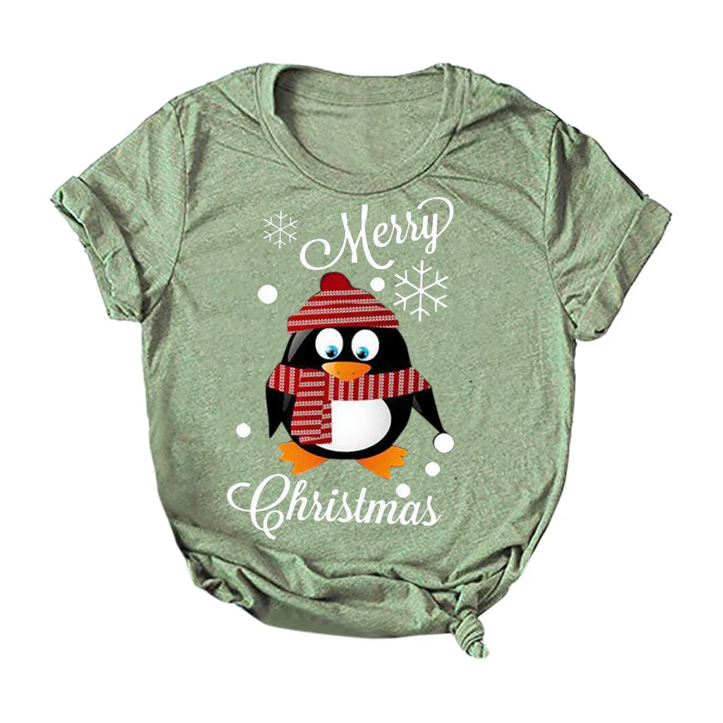 Рождественская Женская Повседневная футболка с принтом Санта Клауса, короткий рукав, хлопок, круглый вырез, женские топы, футболка# LR2