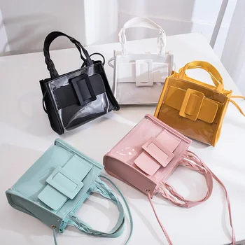 

2pcs/Set Women Transparent Clutch Totes Classic Texture Creative Chic Leisure PVC PU Jelly Shoulder Crossbody Handbag