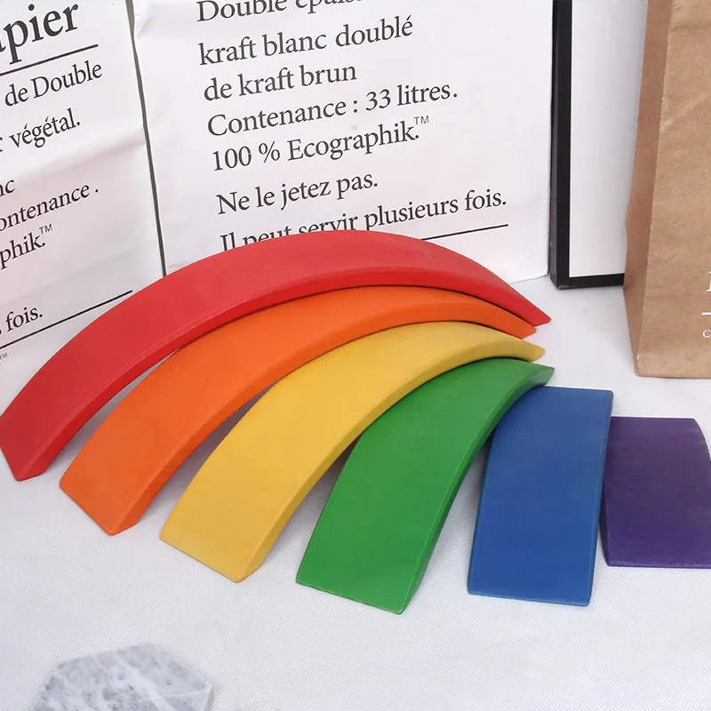 

Large Size 6-Piece Rainbow Building Blocks Bending Plate Wood Arch Bridge-Shaped Children'S Educational Jenga Wooden Creative Ba