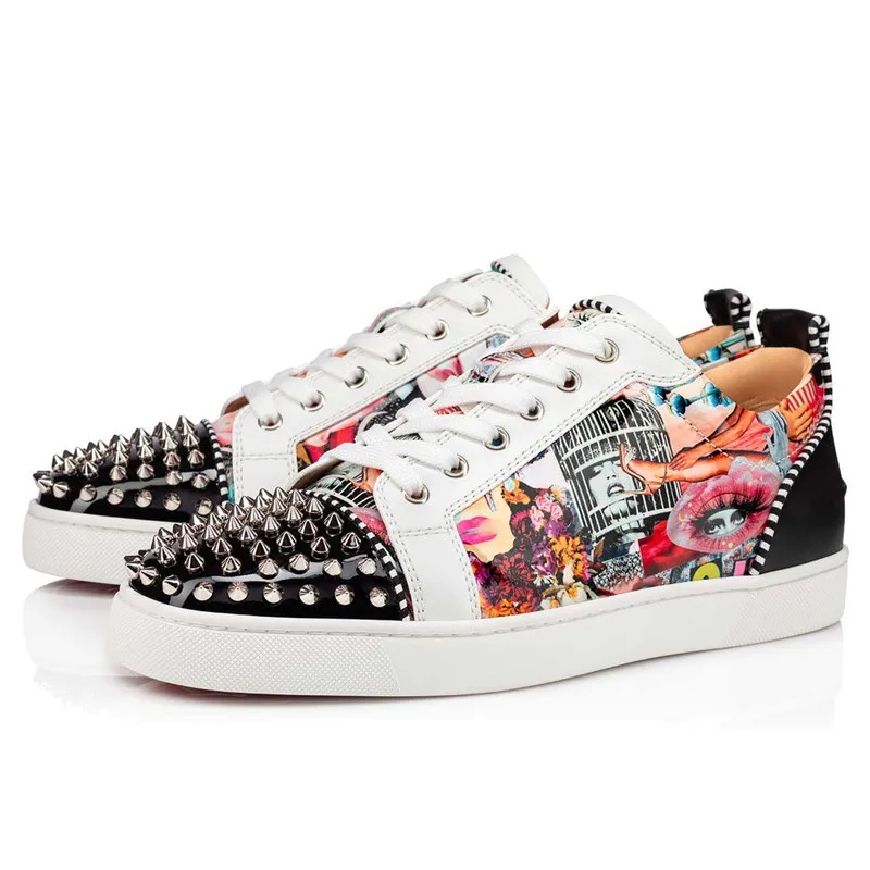 

New Handmade Graffiti Print Men Shoes Lace Up Breathable Men's Rivet Casual Shoes High Top Flats Mens Sneakers Size 38-47