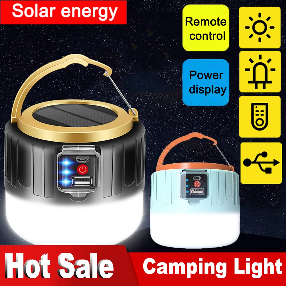 

Solar Camping Tent Light Portable LED Spotlight Super Bright Emergency Night Market Light Outdoor Lights with Remote Control