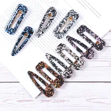 Women Acetic Acid Hollow Geometric Hair Clips Colored Marble Textured Duckbill Hairpins Water Drop Rectangle Barrettes