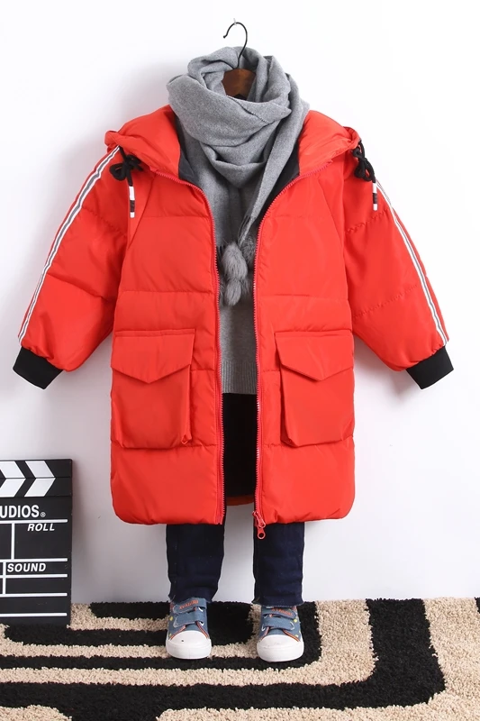 Белая куртка на гусином пуху для мальчиков и девочек, размеры 5, 6, 7, 8, 9, 10, 11 лет, тяжелая осенне-зимняя одежда с утепленным капюшоном