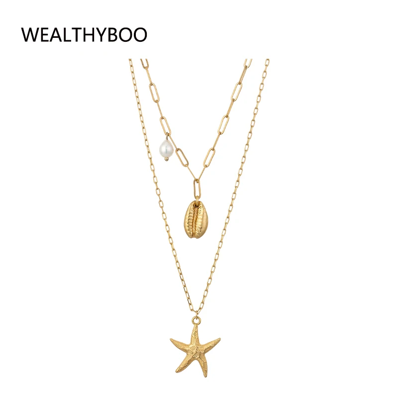 Vintage Multilayer Pearl Pendant Necklace for Women Stainless Steel Charm Choker Necklaces Boho Jewelry Christmas Gift - Image 2