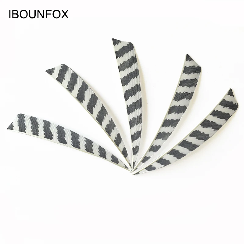 IBOUNFOX 50PCS/Lot 4 Inch Arrow Feathers Fletching 4 Shield Cut Right Wing Archery Arrow Vanes Striped Color DIY Bow Accessories 