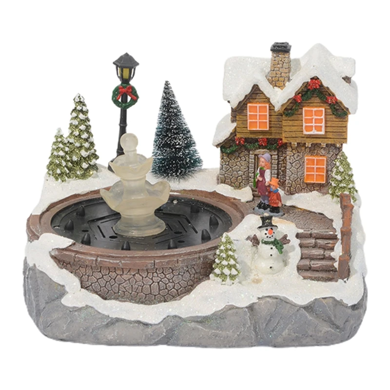 Christmas Village Scene Ornament Colorful Led Lighted Resin Snow House  Music Water Fountain Animated Statues Figurine Home - Figurines &  Miniatures - AliExpress
