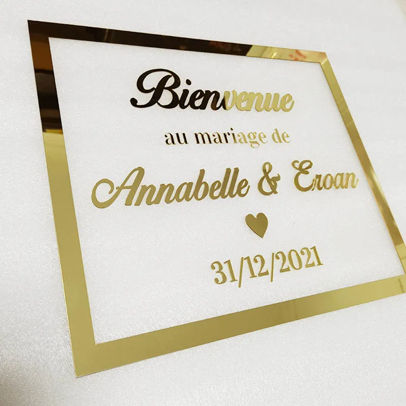Personalized Wedding Welcome Sign Wedding Name and Date Acrylic Mirror Frame Babyshower Sign Party Decor